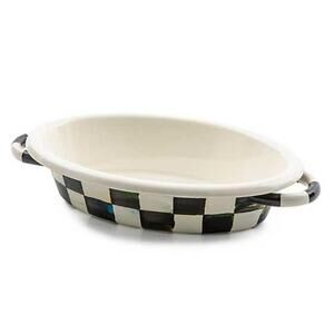 Mackenzie Childs Courtly Check Enamel Gratin Baking Dish Pan Oval Small NEW